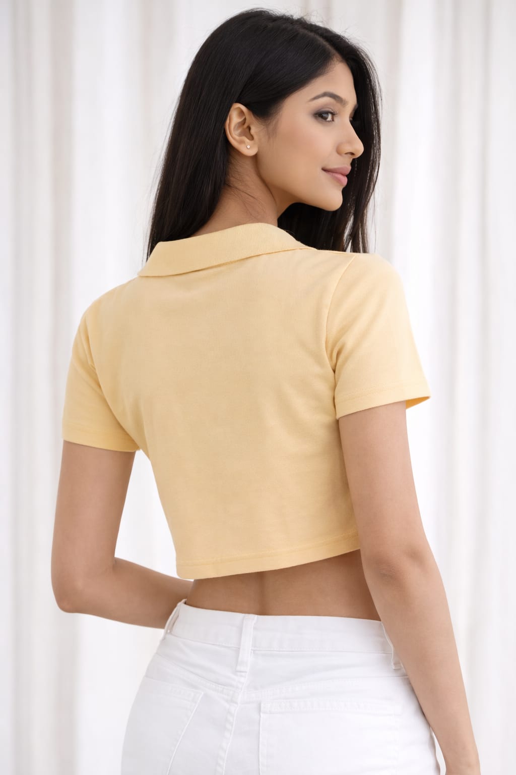 Beige zip-up cropped top