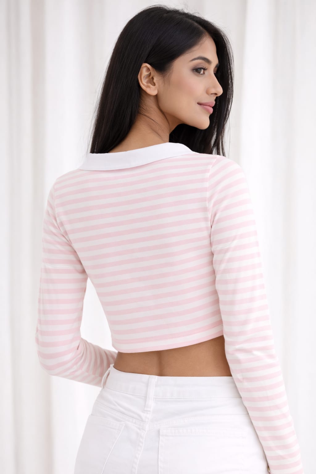 soft pink striped polo crop top