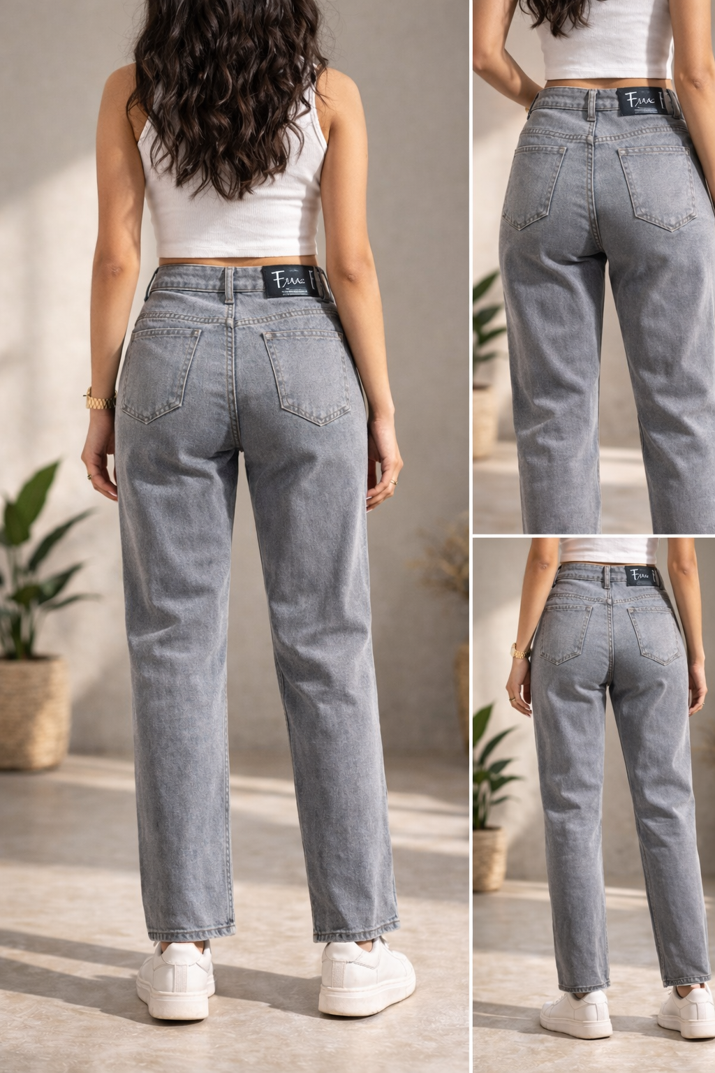 Light Grey Straight-Leg Denim Jeans