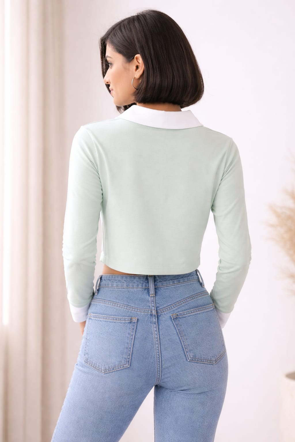 Mint Green Collared Cropped Top