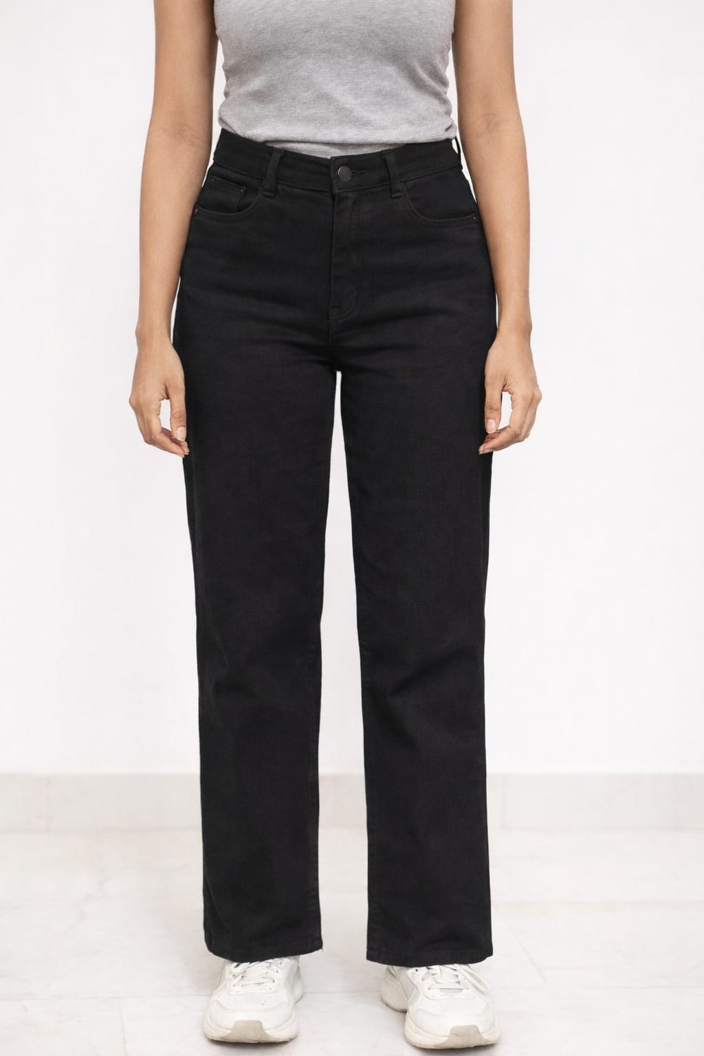 classic black wide-leg jeans