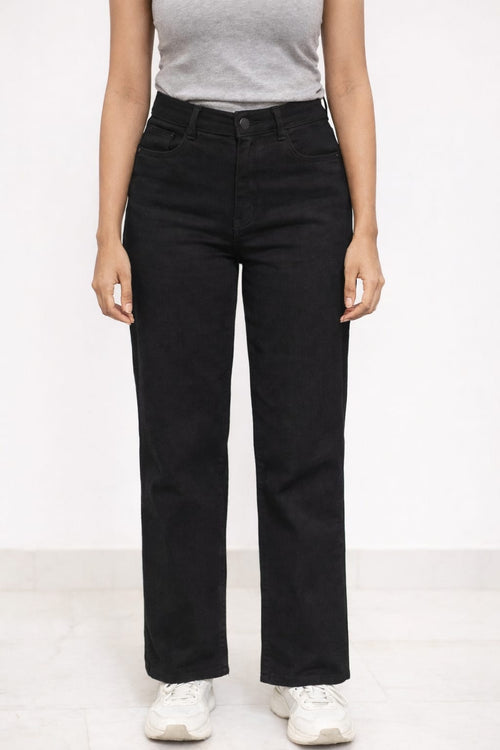 classic black wide-leg jeans